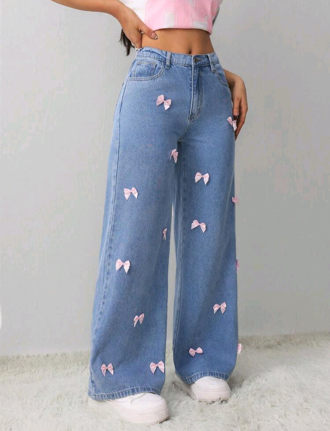 Bowknot Wide Leg Jeans