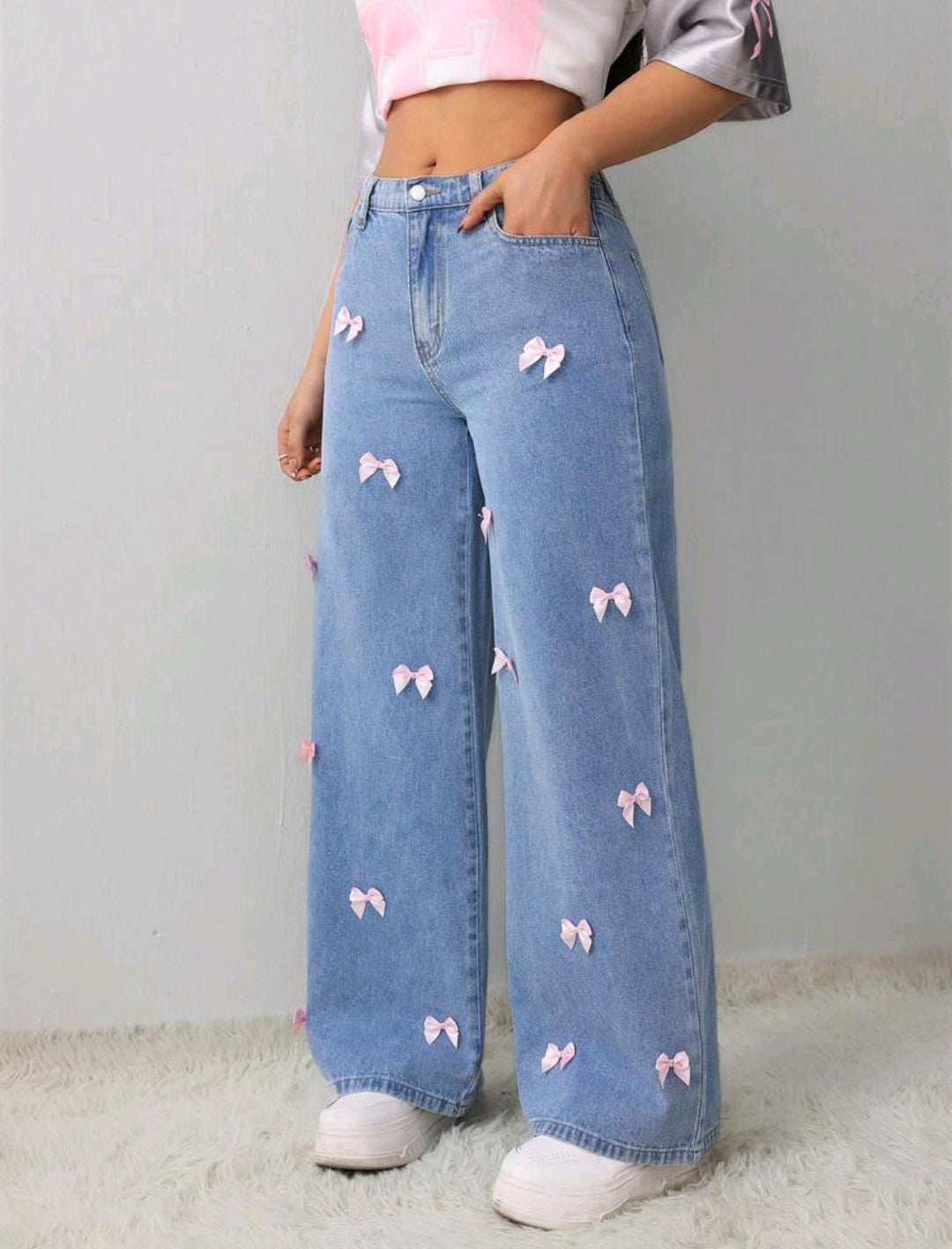 Bowknot Wide Leg Jeans