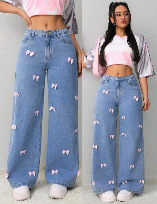 Bowknot Wide Leg Jeans