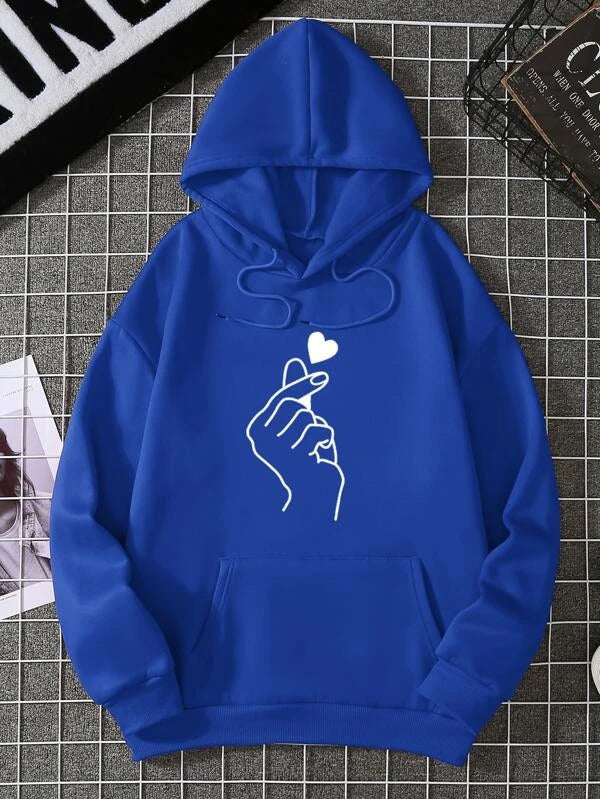 Heart And Gesture Print Hoodie