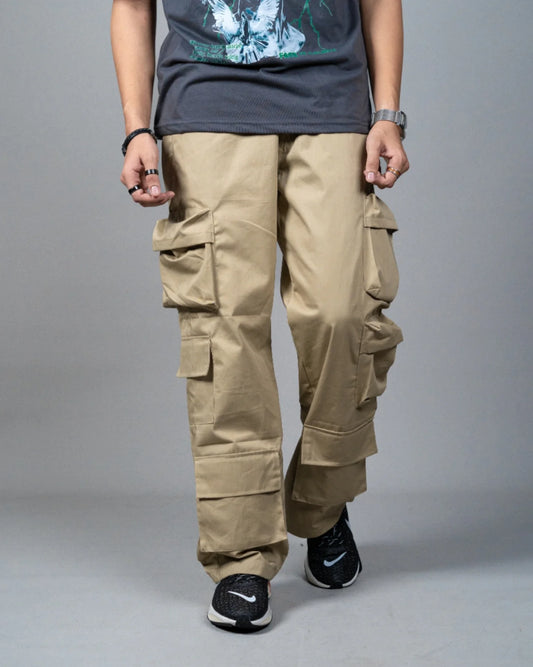 Camel Wide Multi Pocket Cargo Pant