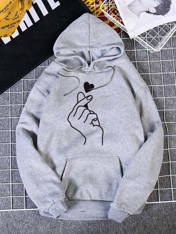 Heart And Gesture Print Hoodie