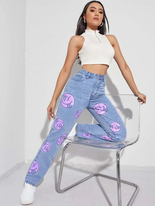 Lite Washed Graphic Printed Jeans