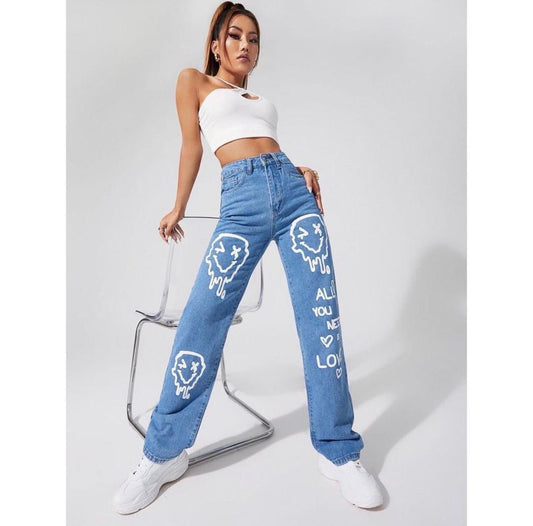 Lite Washed Graphic Printed Jeans