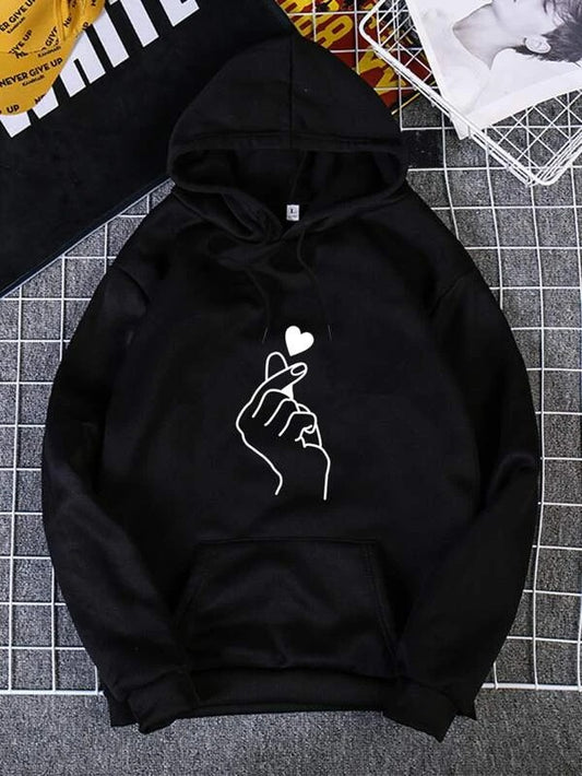 Heart And Gesture Print Hoodie