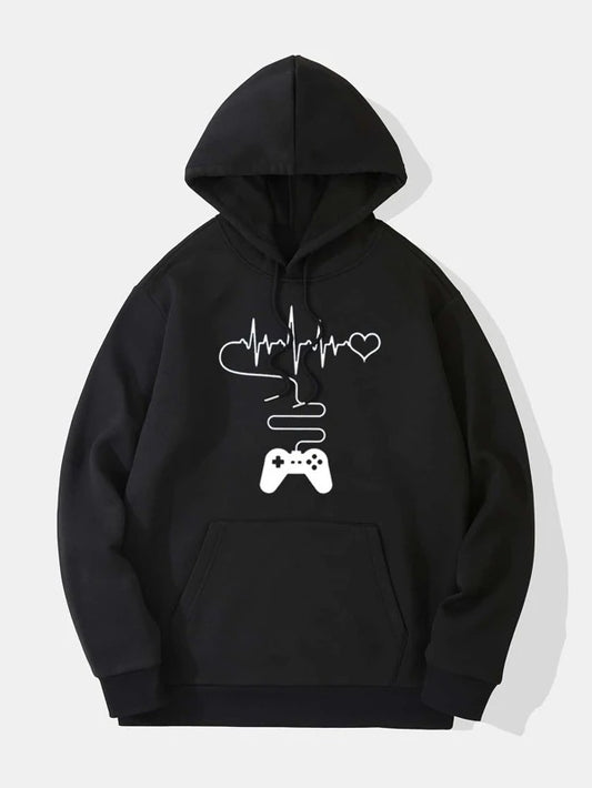 Gamepad And Heart Print Hoodie