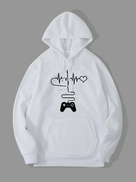 Gamepad And Heart Print Hoodie