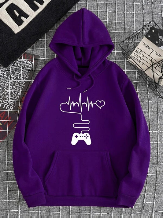 Gamepad And Heart Print Hoodie