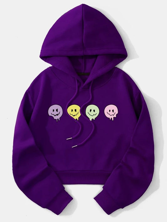 Emojee Print Crop Hoodie